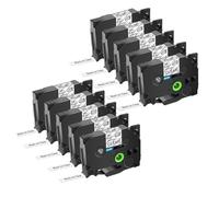 10 Uds 6/9/12/18/24mm TZ 231 241 251 211 Tz 631 651 cinta laminada negra sobre blanca Compatible con fabricante de etiquetas Brother PTouch(10PK Black on Clear,9mm)
