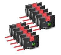 10 Uds 6/9/12/18/24mm TZ 231 241 251 211 Tz 631 651 cinta laminada negra sobre blanca Compatible con fabricante de etiquetas Brother PTouch(10PK Black on Red,9mm)