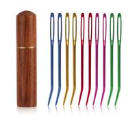 10 Uds Agujas de Coser Ojo Grande Kit, Agujas de Hilo de Punta Doblada Afiladas Agujas Tapiz Agujas de Bordar con Estuche de Agujas de Madera para Proyectos de Ganchillo/Hilo/Zurcido