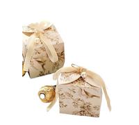 10 Uds elegante caja de boda flores con cinta terciopelo y decoración perlas-diseño planta verde, 2,75x2,75x 0,75 pulgadas, perfecto for dulces(Beige)