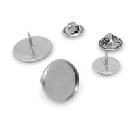 10 Uds Fit12/14/16/18/20/25mm Material de acero inoxidable broche estilo cabujón Base en blanco gemelos espaciador ajustes alfileres corbata(Brooch Base,Fit 16mm)