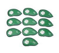 10 Uds Fundas de Cabeza para Club de Golf patrón de trébol de Cuatro Hojas PU Impermeable delicadas Cubiertas de Hierro de Golf Set para la mayoría de los Palos (Verde)
