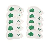 10 Uds Fundas de Cabeza para Club de Golf patrón de trébol de Cuatro Hojas PU Impermeable delicadas Cubiertas de Hierro de Golf Set para la mayoría de los Palos (Blanca)