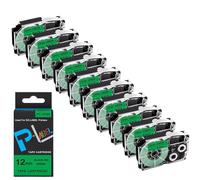 10 Uds XR12WE Cinta de Etiquetas de 12mm XR-12WE XR 12WE Negro sobre Blanco Compatible con Impresora de Etiquetas KL-60 KL-100(Black on Green)