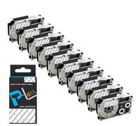 10 Uds XR12WE Cinta de Etiquetas de 12mm XR-12WE XR 12WE Negro sobre Blanco Compatible con Impresora de Etiquetas KL-60 KL-100(White on Clear)