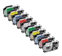 10 Uds XR12WE Cinta de Etiquetas de 12mm XR-12WE XR 12WE Negro sobre Blanco Compatible con Impresora de Etiquetas KL-60 KL-100(5Mixed Colors)