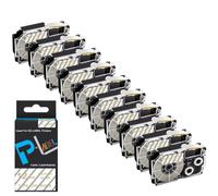 10 Uds XR12WE Cinta de Etiquetas de 12mm XR-12WE XR 12WE Negro sobre Blanco Compatible con Impresora de Etiquetas KL-60 KL-100(Gold on Clear)