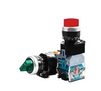 10 unidades LA38-11XD Interruptor giratorio con iluminación LED, 1 cierre (NO), 1 abridor (NC), autobloqueo, dos/tres posiciones, 10 A, seleccionable, 24 V/220 V (Gr/ee/n, BRASS_TWO POSITION1NO1NC_AC