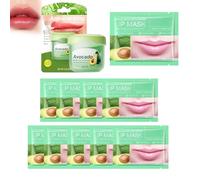 10 Unidades Mascarilla Labial de palt crema de labios, Tratamiento Nocturno Hidratante y Nutritivo, Reduce Arrugas y Mejora el Tono de los Labios, 10PCS LIPMASK+LIP BLAM (aguocado)