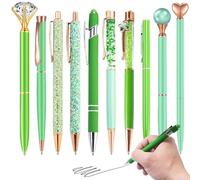 10 Unids/set Bolígrafos, Bolígrafos Verdes con Brillo de Cristal Bolígrafo de Acero Inoxidable Bolígrafo de Diamante Tinta Negra Bastante Lindo para Diario Mujeres Oficina Escolar, Ballpo