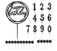 10 Velas Para Pastel, 1 Inserto Para Pastel, 15 Bolas Para Pastel, Velas Con Números Negros, Adornos De Feliz Cumpleaños, Decoraciones Para Pasteles De Cumpleaños Y Aniversario