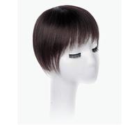 10 x 10 cm de cobertura completa de cabello humano sin parte de pelo corto con flequillo clip en la peluca (liso, 1B# negro azabache)