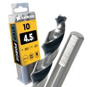 10 x Broca espiral Step Force Ø4.5 mm - HSS-G DIN 338 para acero, acero de construcción, aluminio, metales no ferrosos AMBOSS WERKZEUGE® Brocas para chapa, perfiles - Hexagonal para taladradora