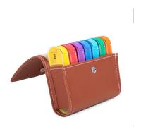 1 pastillero EWANTO en piel sintética marrón, para 7 días, 28 compartimentos, 7 compartimentos extraíbles, multicolor