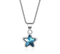 100% 925 Collar sólido Mujeres Sweet Star Blue 40 cm Clavícula Corta