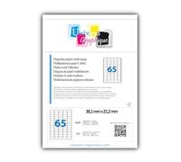 100 A4 hoja 65 pegatina 38 x 21 mm etiqueta adhesiva CA etiqueta de papel para una impresora de chorro de tinta y láser