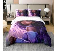 100% algodón negro moda niña edredón cubierta púrpura lavanda sueño mariposa para niños hermosa dama hermosa niña edredón cubierta, 1 funda de almohada (sin manta) tamaño M 2 piezas