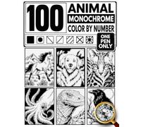 100 Animal Monochrome Color by Number: A One Color Mystery Monochrome Coloring Book for Adults - Black and White Puzzle Designs for Relaxation (Stress Relief Color by Number)