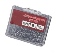 100 anzuelos agudos de acero al carbono para pesca de bagre, diseñados para una aplicación de señuelo suave, viene con una práctica caja de transporte (9#)