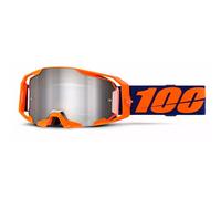 Gafas de motocross 100% ARmatic Naranja Neón con plexiglás espejo plateado