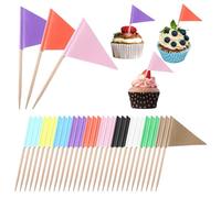 100 banderas de palillos de dientes vacías, banderas de palillos de dientes para cupcakes, banderas triangulares de colores, palillos de dientes con bandera de papel de estraza
