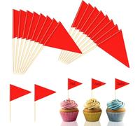 100 banderas de palillos de dientes vacías, banderas rojas para cupcakes, mini picker de bandera triangular, con superficie para escribir, palillo de dientes, banderas de papel, para fiestas, pasteles