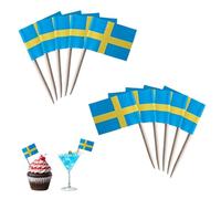 100 banderas de Suecia, palillos de dientes con bandera de Suecia, decoración de Suecia, bandera de Suecia, para cócteles, palillos de dientes con banderas para cupcakes, vajilla, fiesta, pub, EM WM