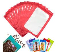 100 Bolsa de Embalaje de Mylar Papel Aluminio con Cremallera,10x15cm Rojo Resellables Transparencia Bolsas Planas Prueba de Olor,para Café Fruta Dulces Comida Joyería Galletas Almacenamiento
