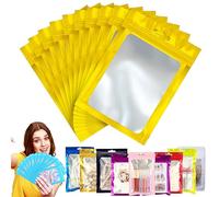 100 Bolsa de Embalaje de Mylar Papel Aluminio con Cremallera,12x18cm Dorado Resellables Transparencia Bolsas Planas Prueba de Olor,para Café Fruta Dulces Comida Joyería Galletas Almacenamiento