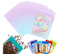 100 Bolsa de Embalaje de Mylar Papel Aluminio con Cremallera,12x18cm Morado y Azul Resellables Transparencia Bolsas Planas Prueba de Olor,para Café Fruta Dulces Comida Joyería Galletas Almacenamiento