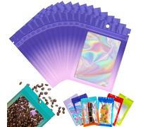 100 Bolsa de Embalaje de Mylar Papel Aluminio con Cremallera,12x18cm Morado y Rosa Resellables Transparencia Bolsas Planas Prueba de Olor,para Café Fruta Dulces Comida Joyería Galletas Almacenamiento