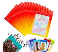 100 Bolsa de Embalaje de Mylar Papel Aluminio con Cremallera,12x18cm Rojo Amarillo Resellables Transparencia Bolsas Planas Prueba de Olor,para Café Fruta Dulces Comida Joyería Galletas Almacenamiento