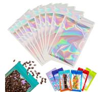 100 Bolsa de Embalaje de Mylar Papel Aluminio con Cremallera,7x10cm Holográfico Resellables Transparencia Bolsas Planas Prueba de Olor,para Café Fruta Dulces Comida Joyería Galletas Almacenamiento