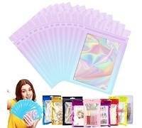 100 Bolsa de Embalaje de Mylar Papel Aluminio con Cremallera,7x10cm Morado y Azul Resellables Transparencia Bolsas Planas Prueba de Olor,para Café Fruta Dulces Comida Joyería Galletas Almacenamiento