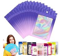 100 Bolsa de Embalaje de Mylar Papel Aluminio con Cremallera,7x10cm Morado y Rosa Resellables Transparencia Bolsas Planas Prueba de Olor,para Café Fruta Dulces Comida Joyería Galletas Almacenamiento