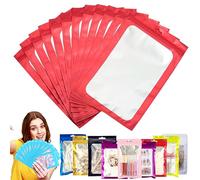 100 Bolsa de Embalaje de Mylar Papel Aluminio con Cremallera,7x10cm Rojo Resellables Transparencia Bolsas Planas Prueba de Olor,para Café Fruta Dulces Comida Joyería Galletas Almacenamiento