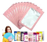 100 Bolsa de Embalaje de Mylar Papel Aluminio con Cremallera,9x12cm Rosa Resellables Transparencia Bolsas Planas Prueba de Olor,para Café Fruta Dulces Comida Joyería Galletas Almacenamiento