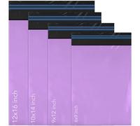 100 bolsas autoadhesivas de polietileno mixtas para correo, 4 tamaños, 25 de cada iSOUL pequeñas a grandes, paquete de correo, varios sobres para envíos, envíos postales, paquetes, color morado