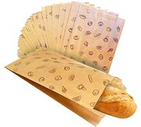 100 Bolsas bocadillo papel kraft. Varios tamaños, dibujo impreso para bocata pan baguette almuerzo bolleria pasteleria desayuno merienda chuches galletas fruta (27x15cm 100uds)