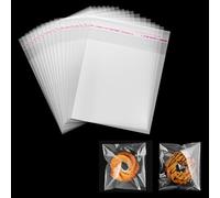 100 bolsas de celofán, bolsas de galletas autoadhesivas transparentes, bolsas de plástico para dulces para panadería, galletas, caramelos, bizcochos, joyas, jabones, tarjetas y horquillas (10 × 12 cm)
