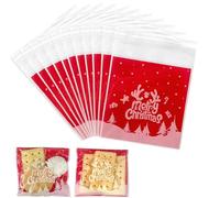 100 bolsas de celofán navideñas, bolsas de celofán transparentes resellables, bolsas autoadhesivas para dulces para galletas navideñas, dulces, embalaje de regalos (10 x 10 cm/3,94 x 3,94 pulgadas)