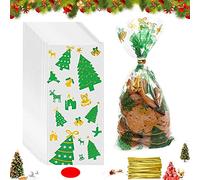 100 bolsas de celofán para galletas de Navidad, transparentes, copos de nieve blancos, bolsas de galletas con cinta metálica para caramelos, galletas, bolsas de regalo