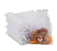 100 bolsas de organza de color blanco, bolsitas regalo pequeñas, bolsas organza pequeñas, blanco, 13 x 18 cm, con cordón, para bodas, cumpleaños, Navidad, caramelos, regalo