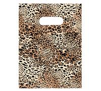 100 bolsas de plástico de 29.7 x 39.9 cm, bolsas de compras, bolsas de venta al por menor, bolsas de regalo con asas troqueladas, estampado de leopardo