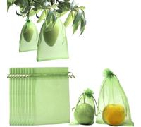 100 bolsas de protección de frutas, bolsas de red de frutas con cordón, cubierta de fruta verde, bolsa de malla para plantas, frutas, fresas, arándanos, pequeñas frutas y jardines