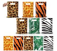 100 bolsas de recuerdo de fiesta temática de safari de la selva, bolsas de regalo de dulces con estampado de animales para niños, regalos de fiesta de verano, safari de la selva, decoraciones de