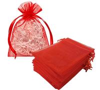 100 bolsas de regalo de 4 x 6 pulgadas, color rojo, tela transparente de organza, bolsa fuerte con cordón para regalo de baby shower, monedas, collares, baratijas del tesoro, minorista, empresa,