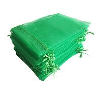 100 bolsas de regalo de 5 x 7 pulgadas, color verde, tela transparente de organza, bolsas de regalo elegantes con cordón para regalos de baby shower, dulces, regalos de Navidad, embalaje de muestras,