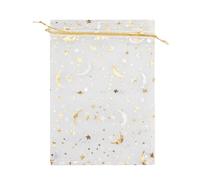 100 bolsas de regalo de organza con diseño de luna y estrella, para caramelos, con cordón de luna, para recuerdos de boda, agosto (5 x 7 pulgadas, blanco)