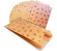 100 Bolsas papel kraft marrones. Sin asa y con dibujo impreso de panes bocadillo bolleria pan sandwich galletas fruta alimentos frutos secos merienda almuerzo (20x12cm 100uds)